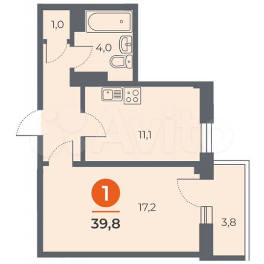 1-к. квартира, 39,8 м², 16/17 эт.