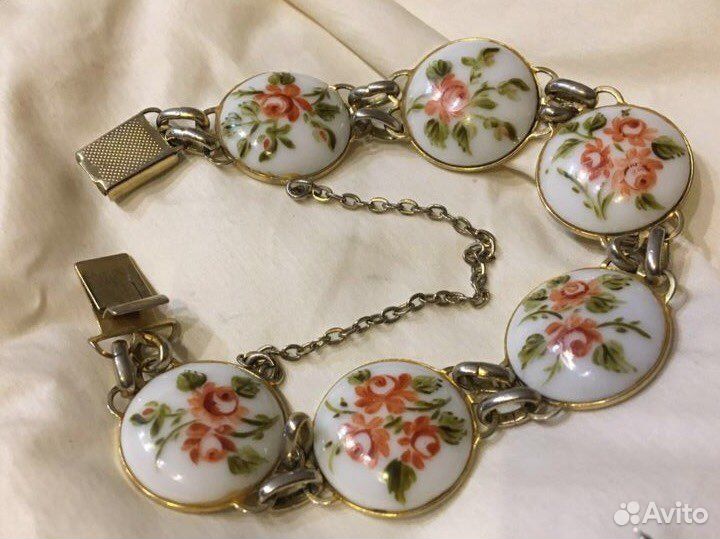 Редкие Брошь, подвеска, браслет кобальт фарфор