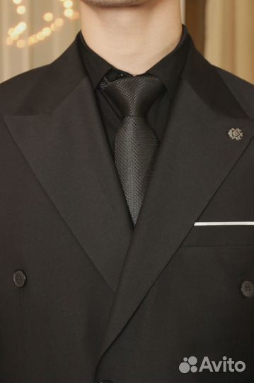 Мужскои классическии костюм двубортныи черный Premium