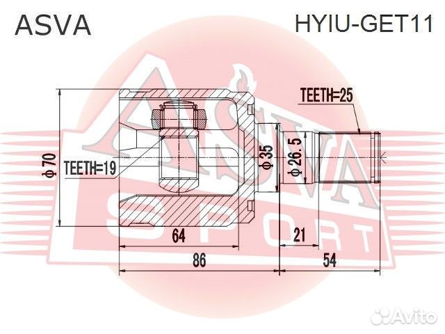 ШРУС внутренний hyundai Getz (TB) 1.1 G4HD; G4HG