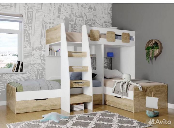 Двухъярусная кровать три спальных места новая