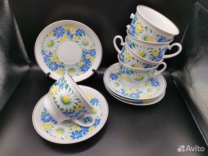 Чайные пары Ромашки Васильки лфз Фарфор СССР
