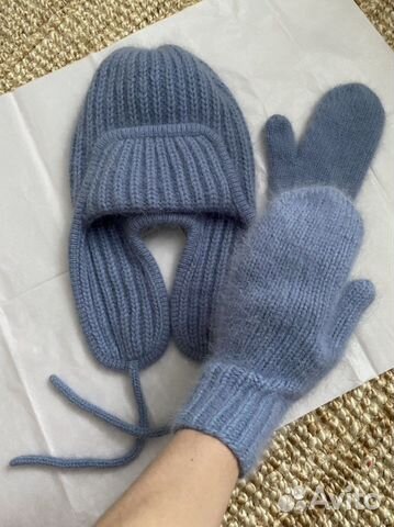 Варежки и шапка ушанка пух норки