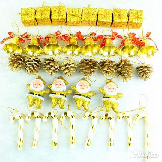 Набор елочных игрушек, 32 шт. в упаковке (желтый)