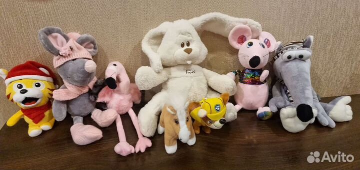 Мягкие игрушки тигр, мышка, фламинго, заяц, крыс-р