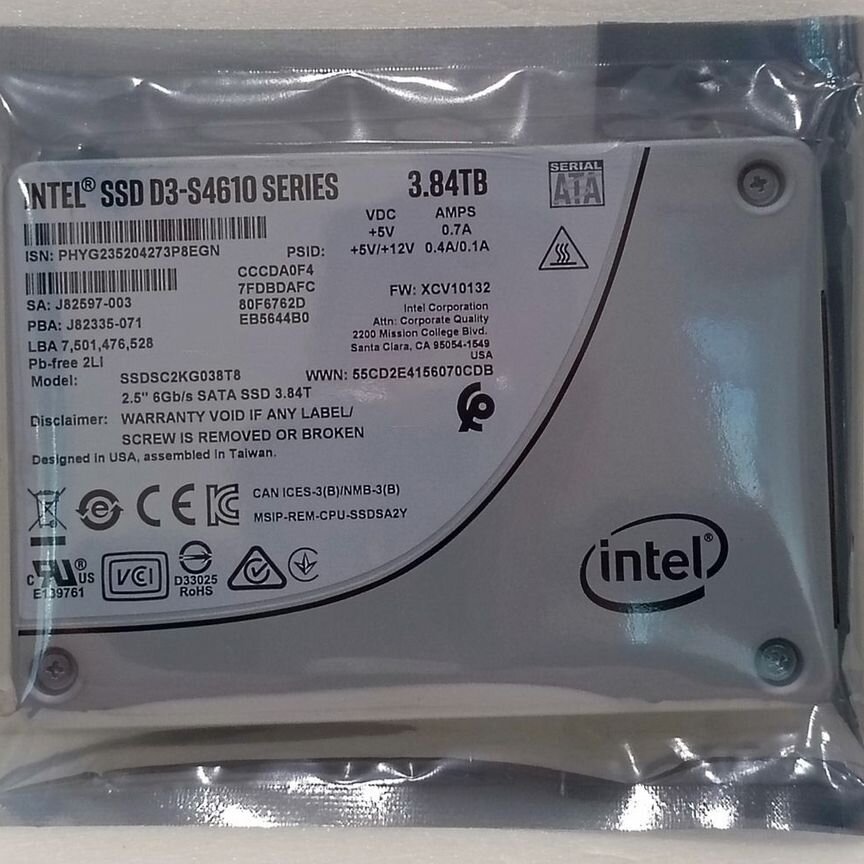 [S4610] Ssd Intel D3- Series 3.84tb Ssdsc2kg038t8 S4610