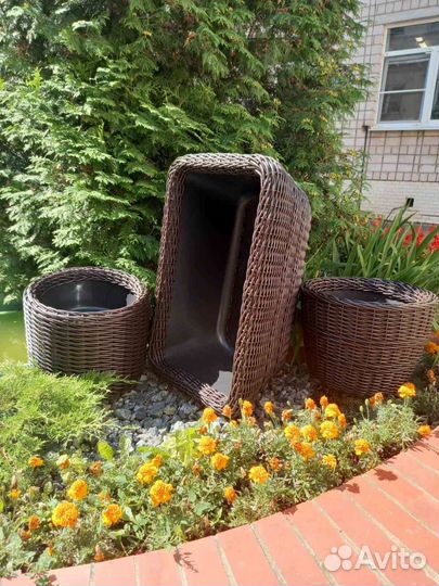 Кашпо прямоугольное 60 л, на колесиках20 л, ротанг