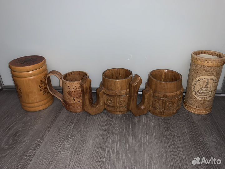 Кружки деревянные и из бересты