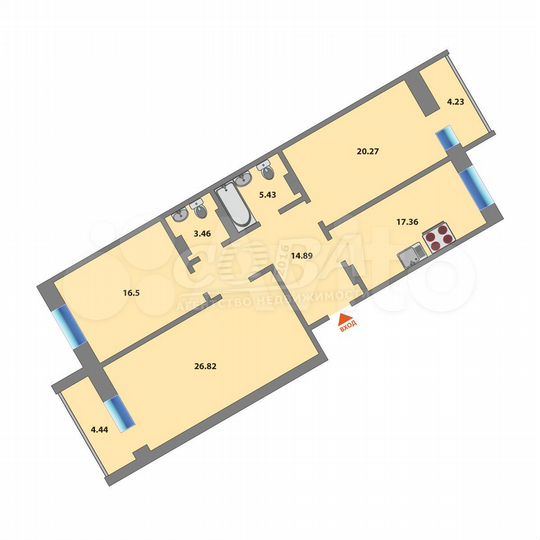 3-к. квартира, 106 м², 16/16 эт.