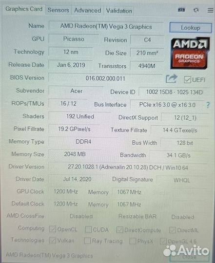 Шустрый Acer на Ryzen 3 8gb SSD