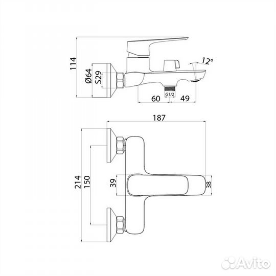 Смеситель для ванны 35к iddis sigsb02i02WA 