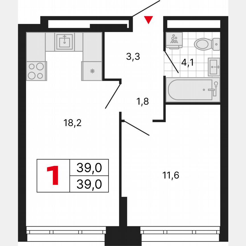 1-к. квартира, 39 м², 3/29 эт.