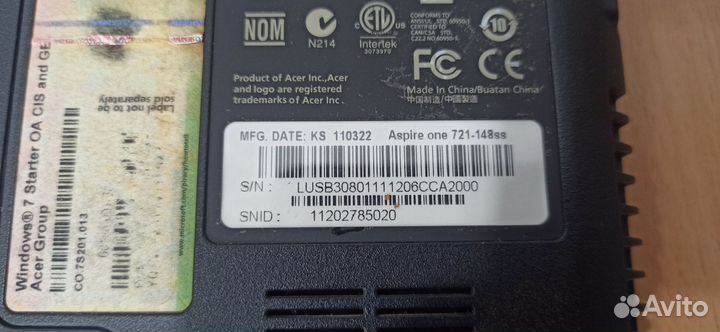 Нетбук acer aspire one 721