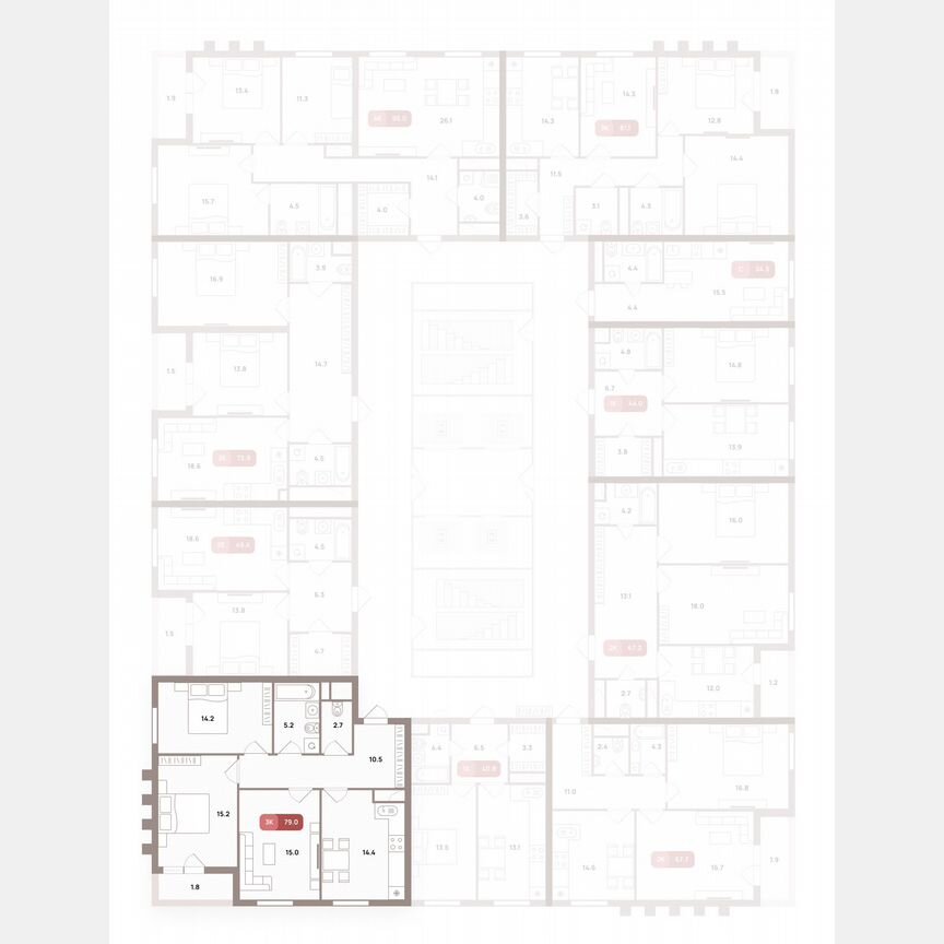 3-к. квартира, 79 м², 27/32 эт.