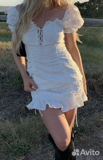 Хлопковое мини платье с завязками