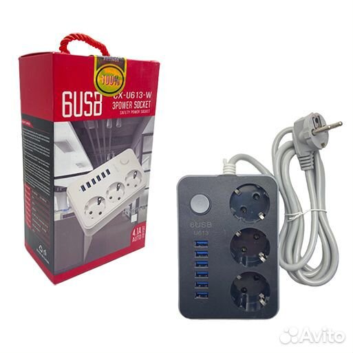 Сетевой фильтр CX-U613, 6USB; 61240