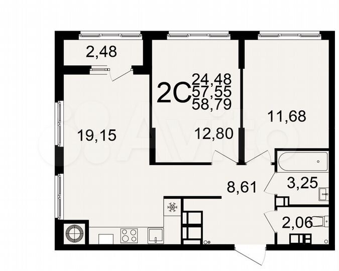 2-к. квартира, 58,8 м², 11/25 эт.