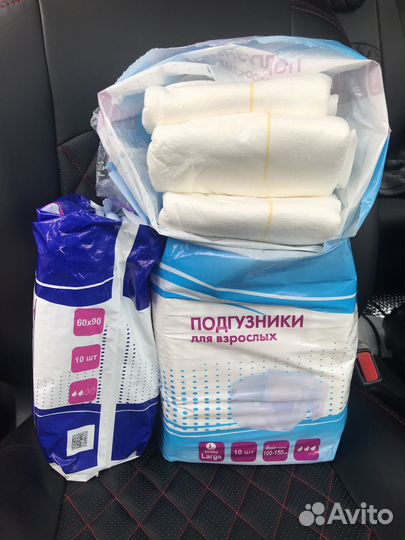 Подгузники 12 шт, пеленки 5 шт для взрослых