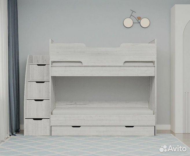 Кровать Двухъярусная с лестницей-комодом, цвет на