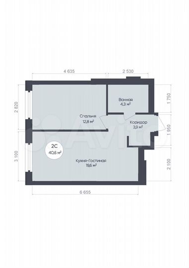 2-к. квартира, 40,6 м², 23/25 эт.