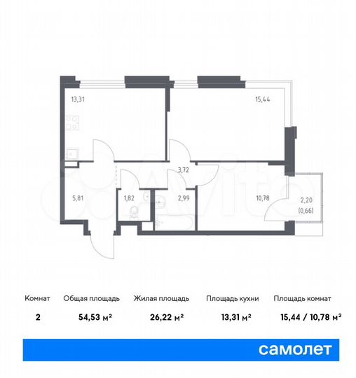 2-к. квартира, 54,5 м², 6/8 эт.