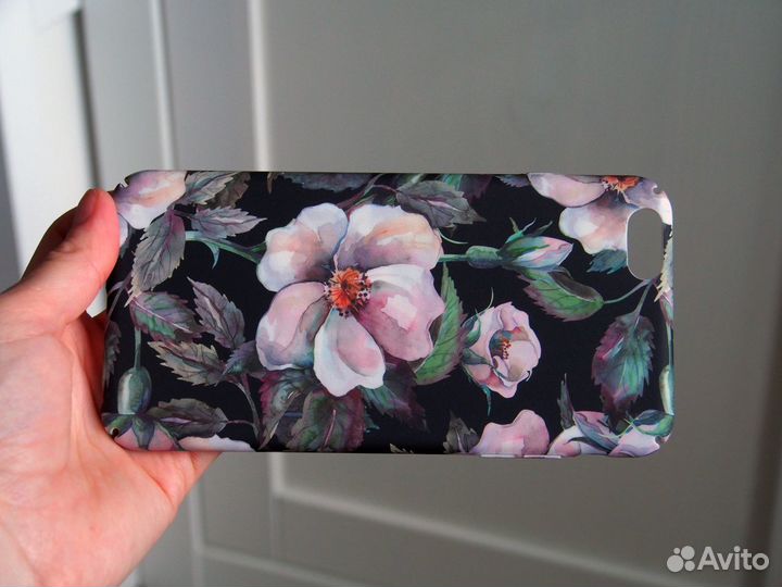 Чехол iPhone 6 Plus черный с цветами