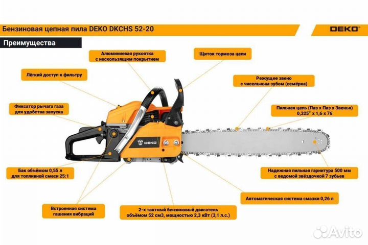 Бензопила deko dkchs 52-20