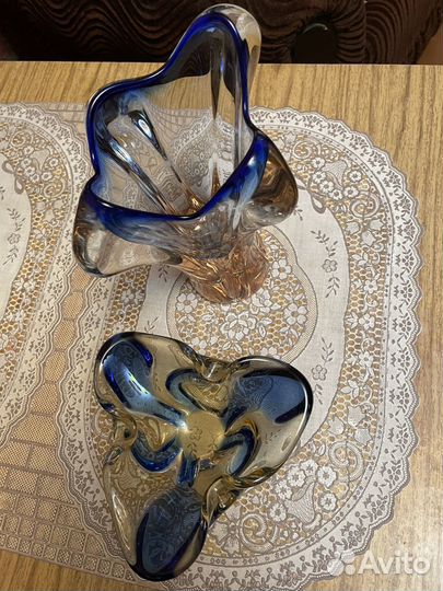 Ваза и пепельница цветное стекло