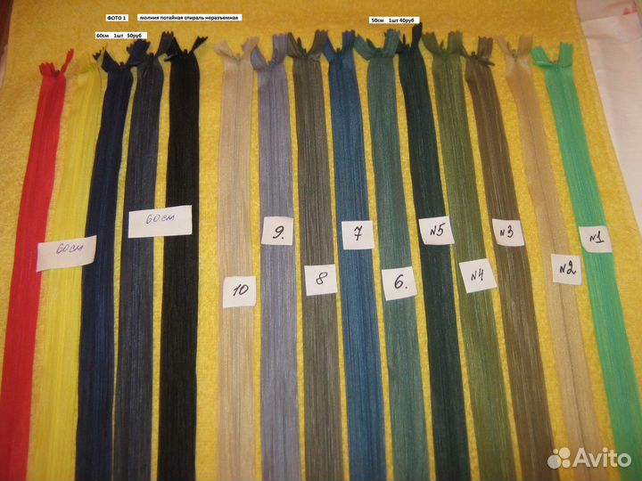 Молния для одежды спираль/платьевая/потайная