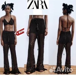 Брюки кроше 46 48 М Zara кружево вязаные пляжные