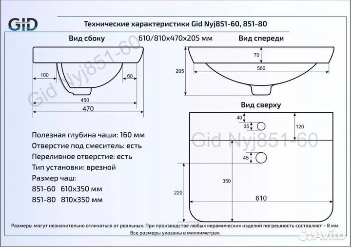 Рковина GID NYJ851-60