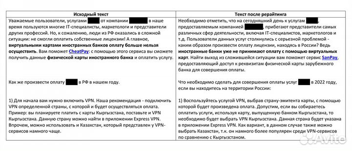 Услуги копирайтера / редактора