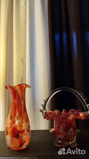 Ваза цветное стекло+корзинка(конфетница)