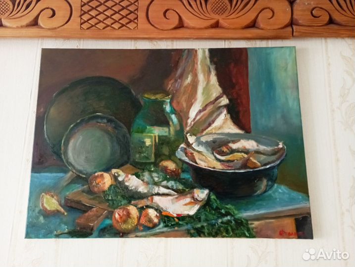 Картина масло 50*70 Мороженая рыба натюрморт