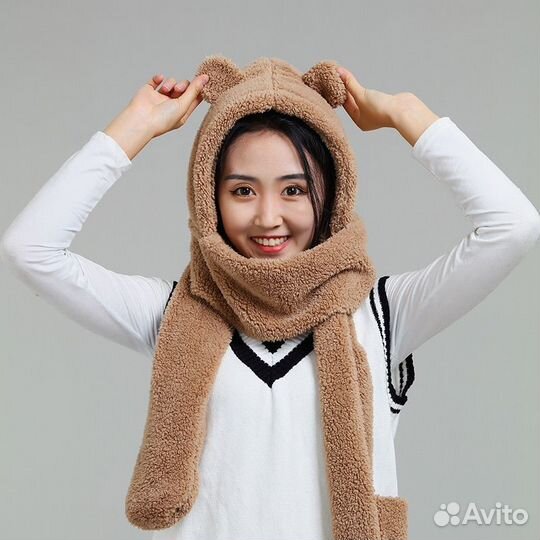 Шапка-шарф с ушками слитная для детей