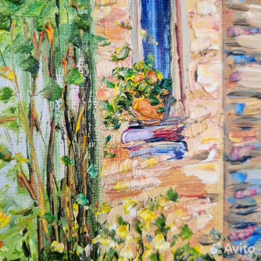 Картина маслом Прованс пейзаж цветы дом миниатюра