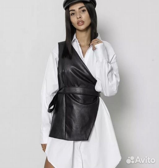 Жилет кожаный ассиметричный женский