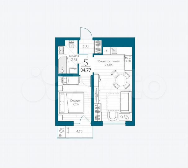 1-к. квартира, 34,8 м², 17/18 эт.