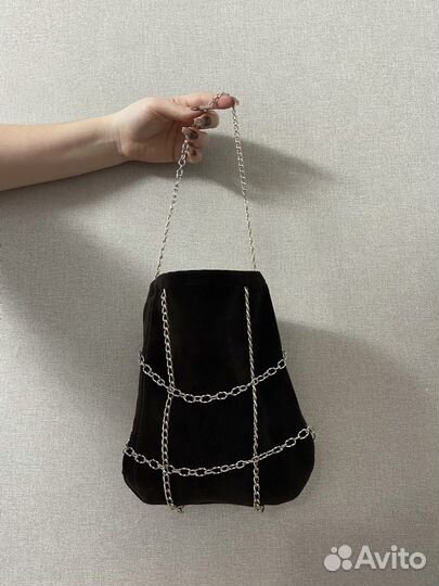 Сумка из вельвета и цепей кастомная y2k