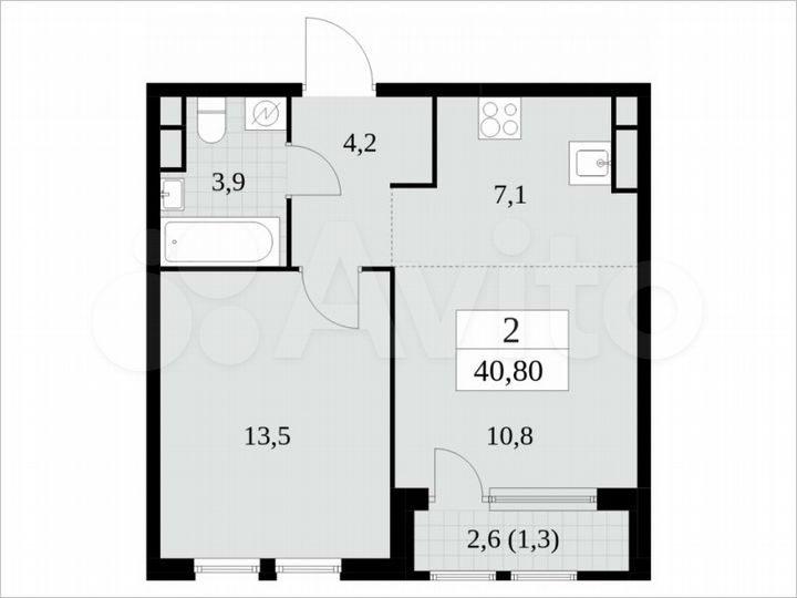 2-к. квартира, 40,8 м², 17/30 эт.