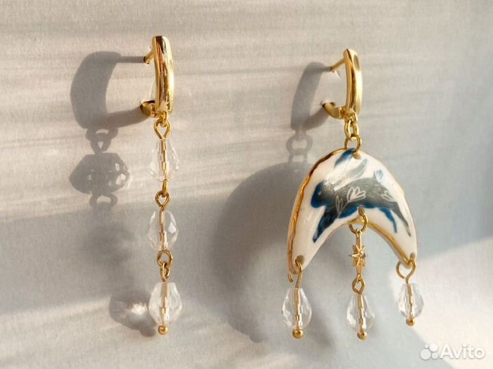 Керамические серьги с золотым напылением