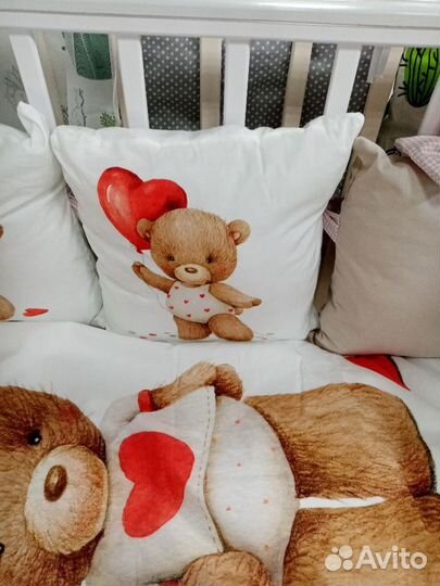 Комплект в кроватку Мишка с сердечками 6 предмето