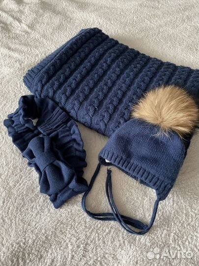 Комплект плед, одеяло, шапка, бант