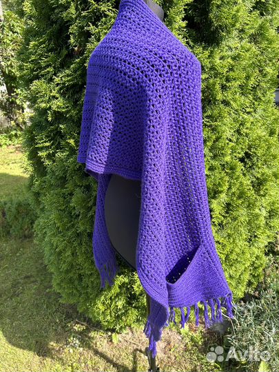 Палантин накидка вязаная с карманами 100 шерсть
