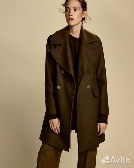 Двубортное пальто Massimo dutti цвета хаки (34)