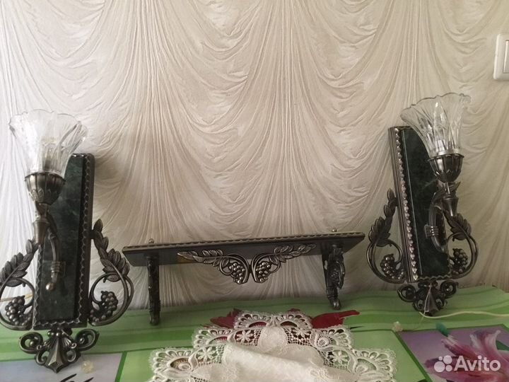 Набор в бронзе,2 бра,полочка настенная, люстра