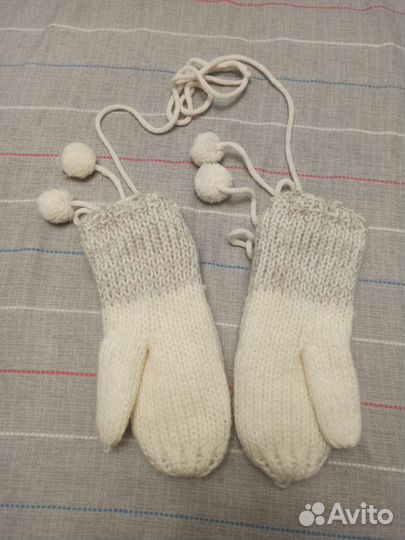 Варежки вязаные женские на флисе