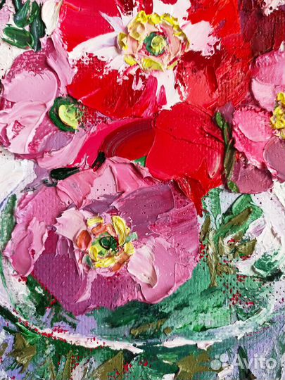 Картина маслом Маки полевые цветы текстурная 41х26