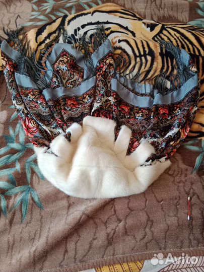 Шапка капюшон норка +павлопасадский платок