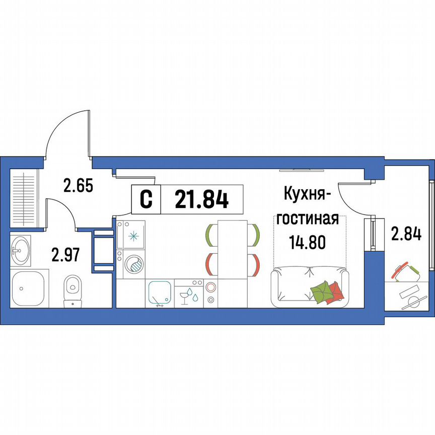 Квартира-студия, 21,8 м², 8/16 эт.